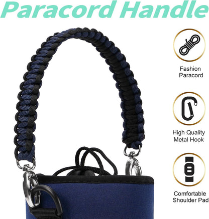 AceTreker 32/40/64/87/128 oz Water Bottle Carrier Bag, Neoprene Water Bottle Sleeve with 4 Pocket, Sport Water Holder with Paracord Handle and Shoulder Strap for Walking Hiking Camping Gym