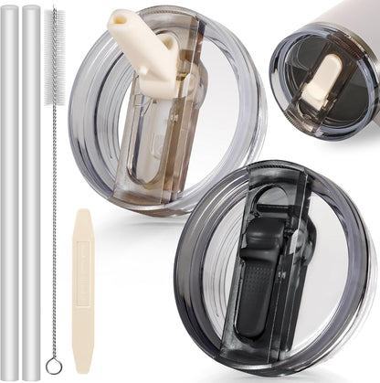 30oz Flip Straw Lid for Stanley Quencher H2.0 Tumbler, 2 Pack Leak Proof Lid Replacement No Spill Cover for Stanley Cup Accessories ProTour (Rose Quartz,Rose Quartz) - Colors A