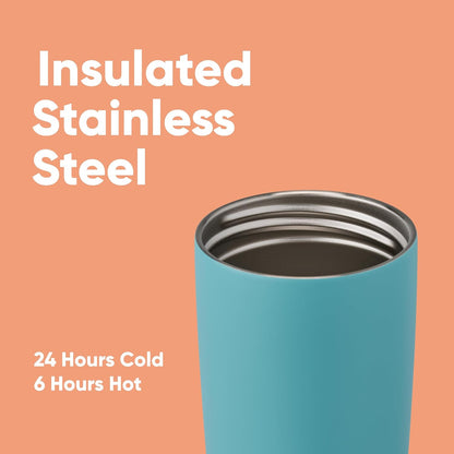 Owala SmoothSip Slider Insulated Stainless Steel Coffee Tumbler, Reusable Iced Coffee Cup, Hot Coffee Travel Mug, BPA Free 20 oz, Grey/Blue (High Dive)