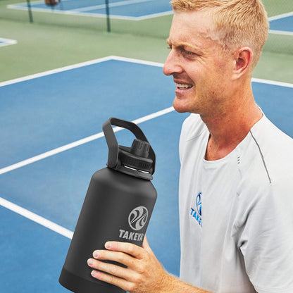 Takeya Pickleball Stainless Steel Insulated Water Bottle with Choice of Lid and Carry Handle, 32 Ounce, Dropshot Teal