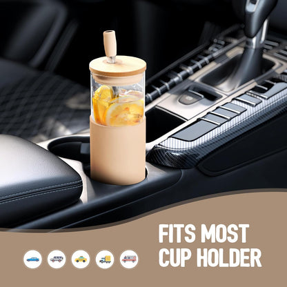 Kodrine 20oz Glass Water Tumbler with Straw and Lid, Bamboo Lids Water Bottle, Iced Coffee Cup Reusable, Wide Mouth Smoothie Cups with Protective Silicone Sleeve BPA FREE-Black - Colors B