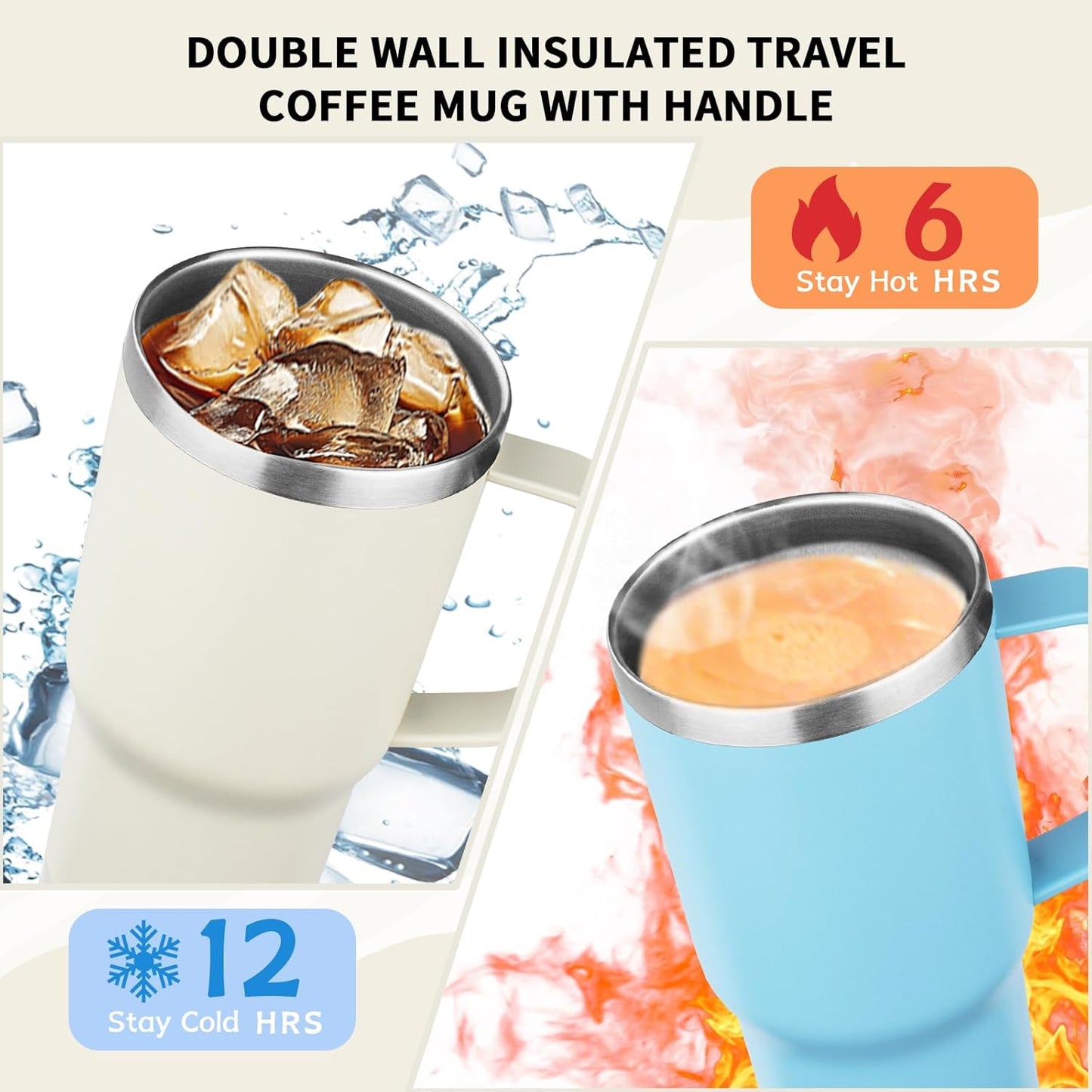 20oz Insulated Tumbler with Handle Stainless Steel Travel Coffee Mug with Lid and Straw Double Wall Vacuum Leak-proof Reusable Thermal Water Cup for Hot and Cold Drinks (Purple,1 Pack)