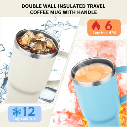 20oz Insulated Tumbler with Handle Stainless Steel Travel Coffee Mug with Lid and Straw Double Wall Vacuum Leak-proof Reusable Thermal Water Cup for Hot and Cold Drinks (Purple,1 Pack)