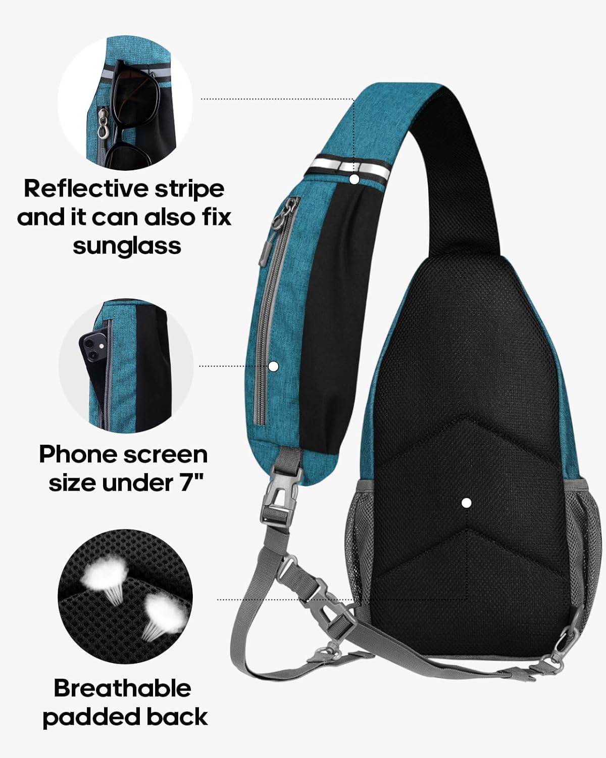 WATERFLY Crossbody Sling Backpack Sling Bag Travel Hiking Chest Bag Daypack (Black)
