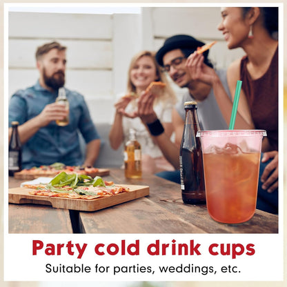 Baderke 25 Set Plastic Cups with Lids and Straws, Disposable Plastic Iced Coffee Cup for Cold Beverage Juice Smoothie Crystal for Coffee Shops Party Catering(Clear,16 oz)