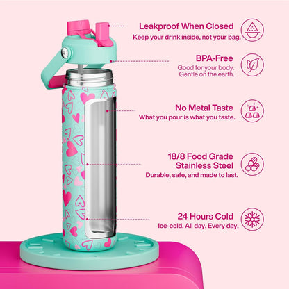 ENCOOL Insulated Water Bottle with Straw Stainless Steel Water Bottle, Leak-Proof, BPA-Free, Double Wall Vacuum Keeps Cold for 24 Hours for Sports, Travel, School (26 oz, Cotton Candy) - Colors B
