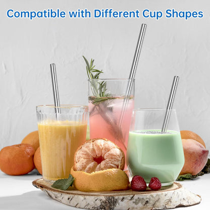 NiHome 8PCS Stainless Steel Straws Fit for Stanley 40oz 30oz 20oz 14oz Tumblers, 4 Lengths Reusable Drinking Straws with Cleaning Brushes and Pouch, 9mm Wide Straws for Boba, Smoothie, Dishwasher Safe