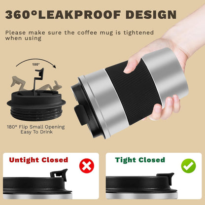 SPLMIFA Vacuum-Insulated Stainless Steel Travel Coffee Mug, Leak-Proof Reusable Coffee Cup with Lid - Keep Hot & Cold Drinks for Hours, Durable Insulated Tumbler for Men & Women(3rd-Black, 12OZ)