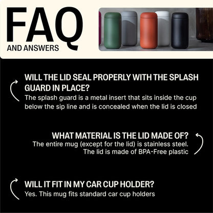 Fellow 16 oz Carter Move Travel Mug - Vacuum-Insulated Stainless Steel Travel Coffee Mug - Coffee Tumbler with Ceramic Interior and Splash Guard - Matte Black