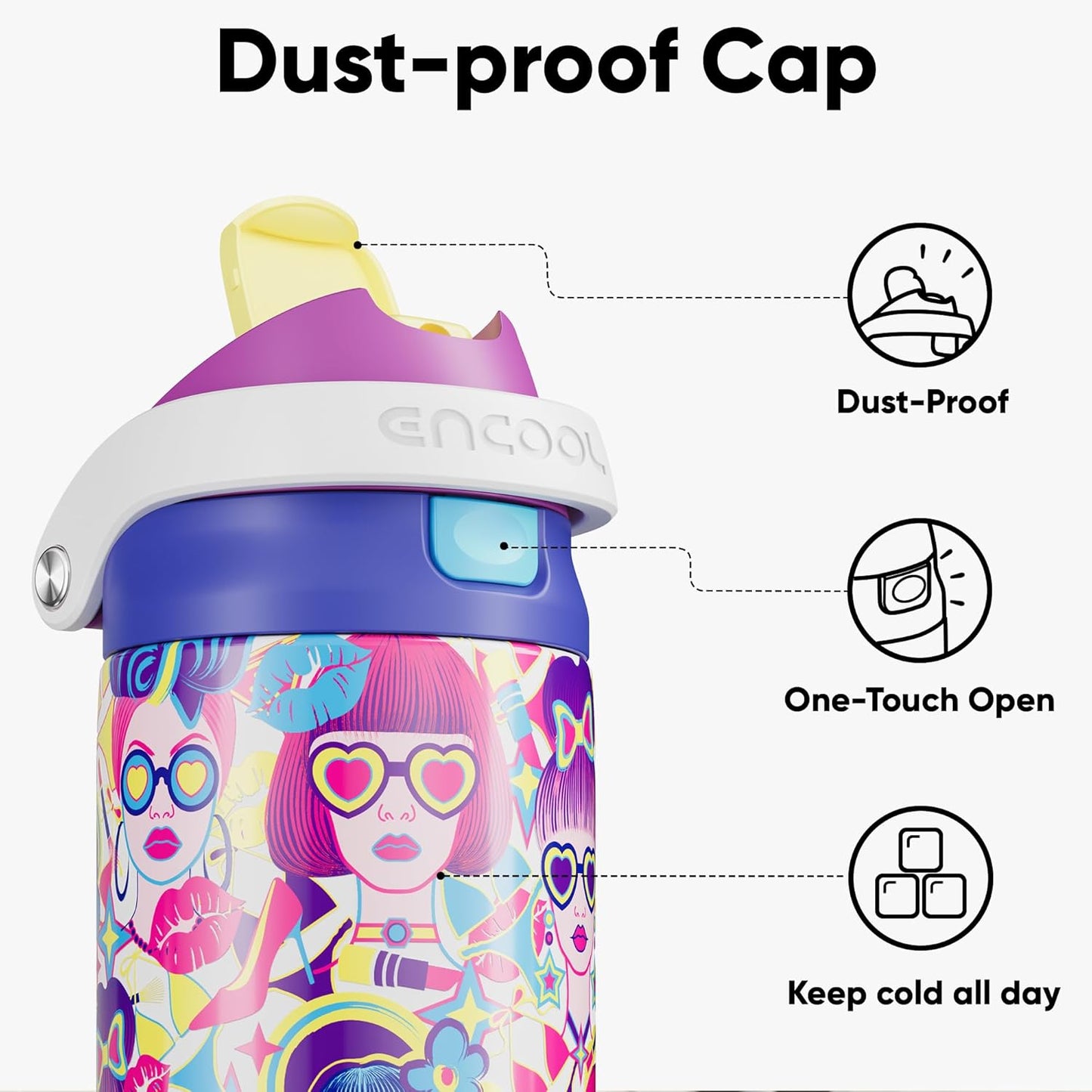 ENCOOL Leakproof Insulated Water Bottle with Straw Dual-Sip Water Bottle Bag-Safe Design for Work, Commute & Gym – Keeps Drinks Cold All Day, 24 oz, Lemonade Pink - Colors A