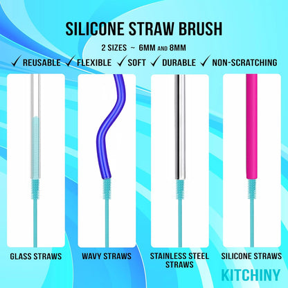 Kitchiny Silicone Bottle Brush with 2 Straw Cleaners - 12.5” Water Bottle Cleaner Brush for Yeti, Hydro Flask, Owala, Stanley, Baby Bottles, Glassware, Vases & Narrow Neck Containers - Orange
