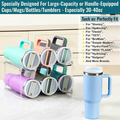 Design for Stanley 40 OZ & Large Bottles & Tumblers with Handle - Acrylic Water Bottle Organizer - Stackable Clear Wine Rack Cup Holder for Home Kitchen Pantry Shelf Countertop Cabinet, 4 Tier Hold 16