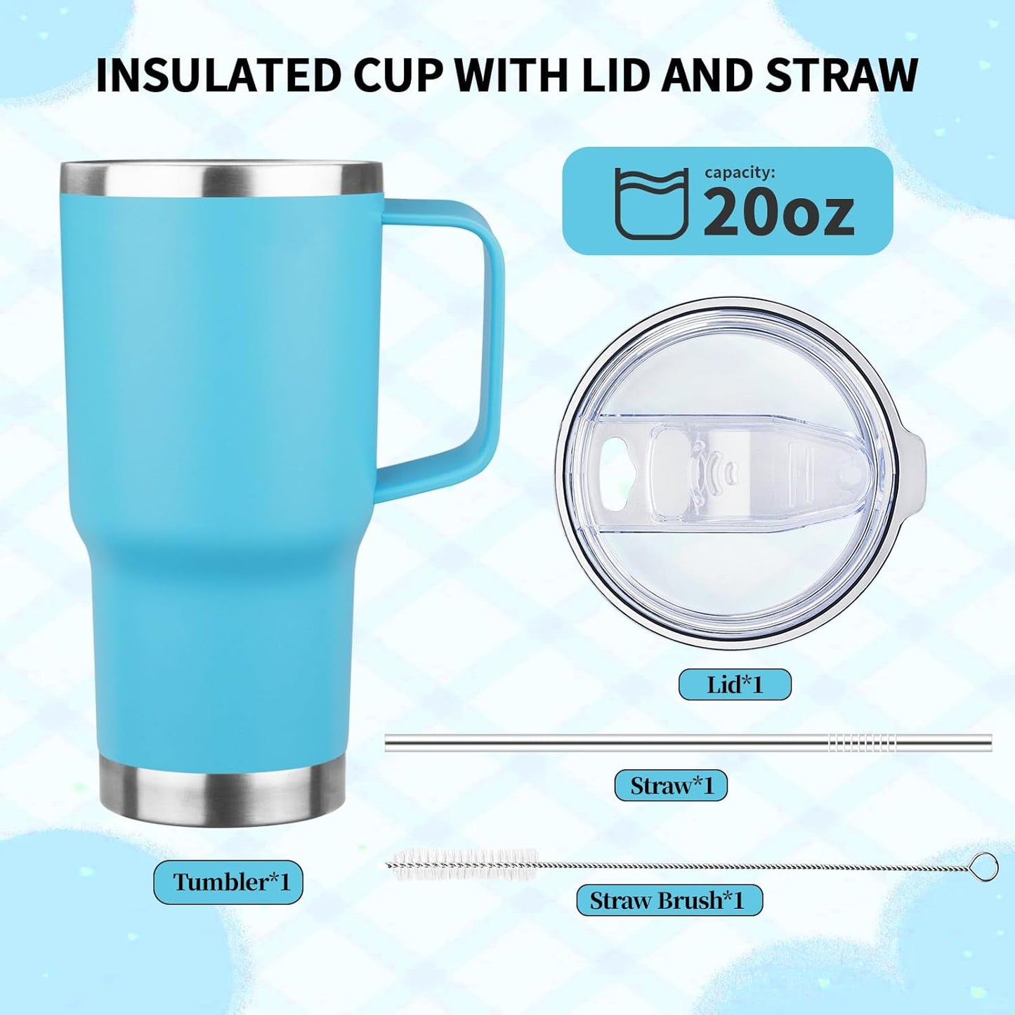 20oz Insulated Tumbler with Handle Stainless Steel Travel Coffee Mug with Lid and Straw Double Wall Vacuum Leak-proof Reusable Thermal Water Cup for Hot and Cold Drinks (Purple,1 Pack)