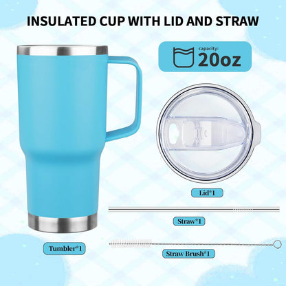 20oz Insulated Tumbler with Handle Stainless Steel Travel Coffee Mug with Lid and Straw Double Wall Vacuum Leak-proof Reusable Thermal Water Cup for Hot and Cold Drinks (Purple,1 Pack)