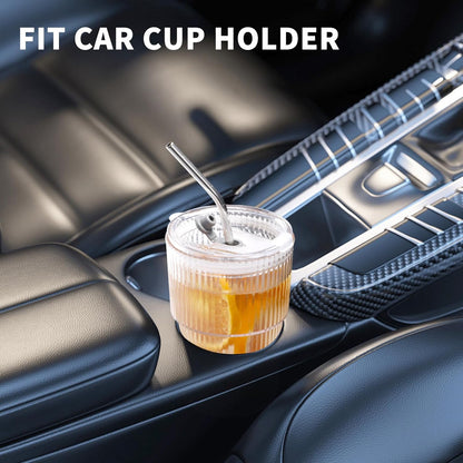 16 OZ Iced Coffee Cups with Lids and Straws Set of 4, Unbreakable Plastic Drinking Glasses Reusable Iced Coffee Glass to Go Cup for Iced Tea,Juice, Water,BPA Free, Dishwasher Safe