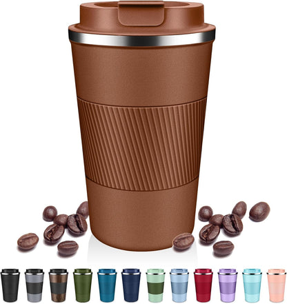 DUBUXW Insulated Coffee Tumblers with Flip Lid 12oz / 17oz, Stainless Steel Travel Coffee Mug Leak Proof, Vacuum Insulated Coffee Mug Reusable Cup, Keeps Cold and Hot for Coffee Tea