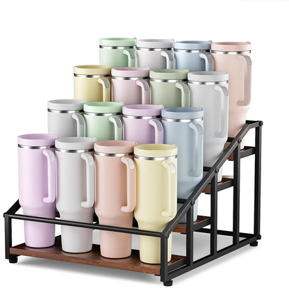 MOJOHAND 4-Tier Stanley Tumbler Organizer, Holds 16 Stanley 40 oz Tumblers & Water Bottles，Fits All Kinds of Bottles, Organizes Pantry, Kitchen, or as a Wine Rack
