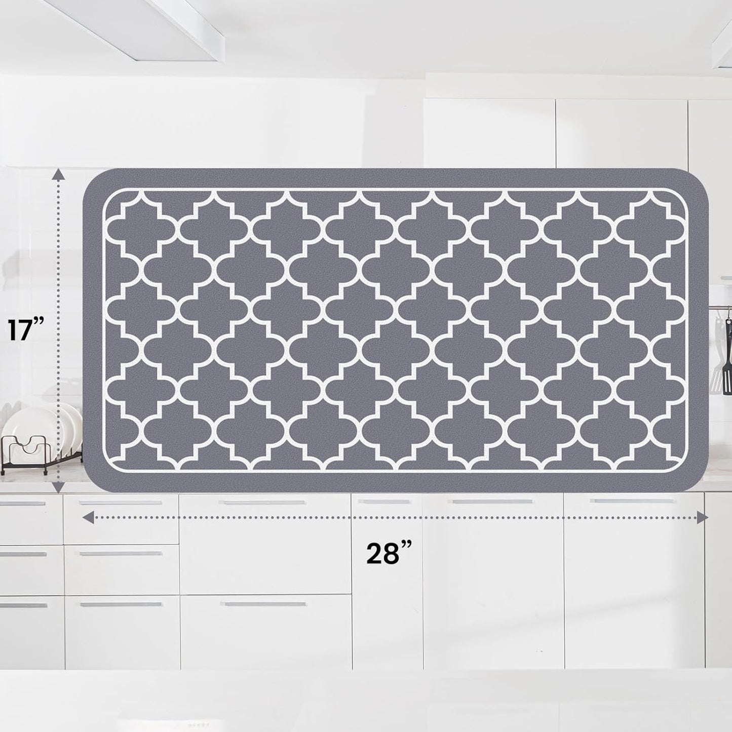WISELIFE Dish Drying Mat Super Absorbent Drying Mat Large Dish Drying Mats for Kitchen Counter Easy Clean Dish Mat Kitchen Drying Mat15"x 18" Stylish Grey