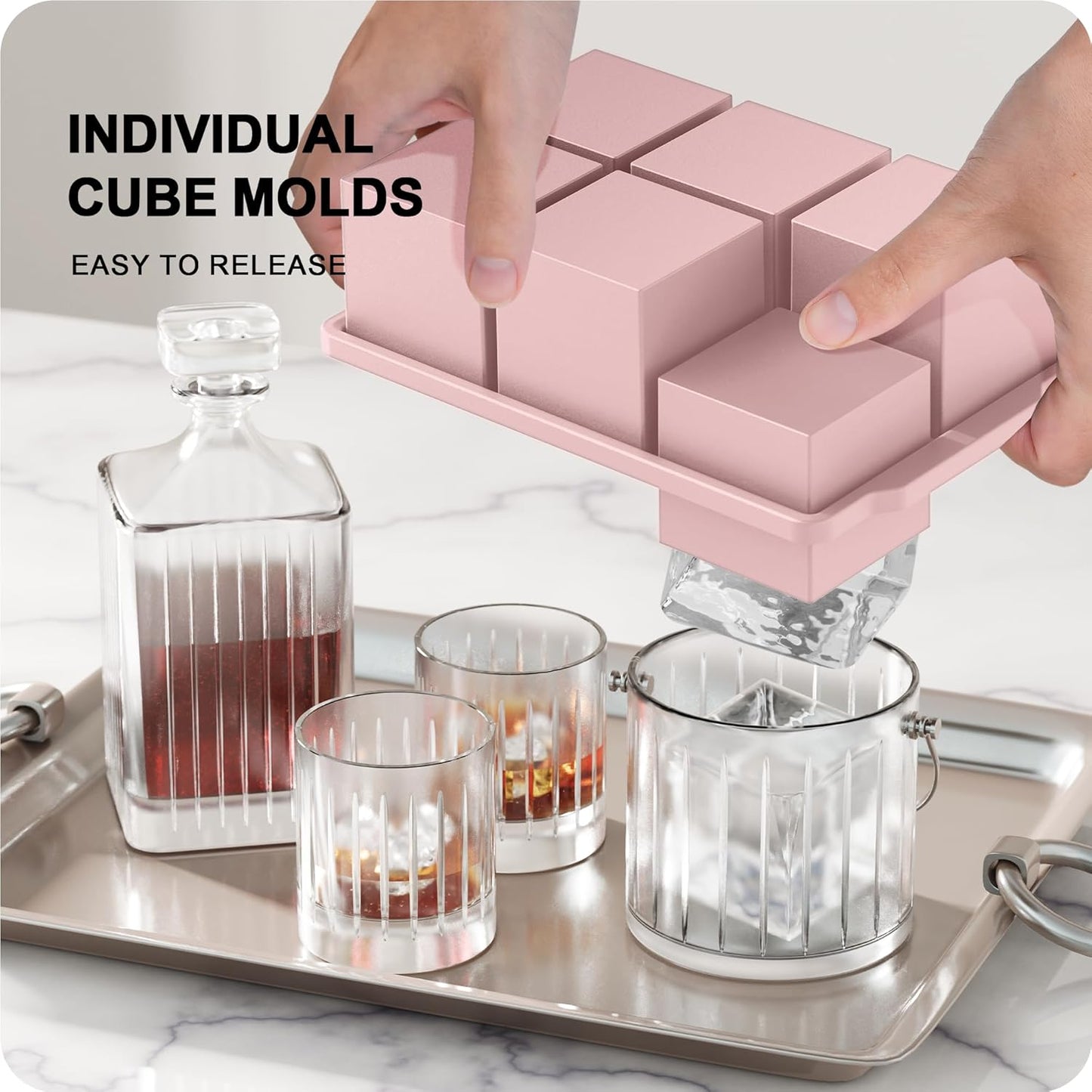 VLM 3 Packs Large Ice Cube Molds with Stackable Lid,Silicone Ice Cube Tray for Freezer,Big Square Ice Tray for Whiskey,Cocktails,Bourbon and Soups (Neutral)