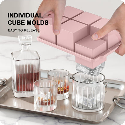 VLM 3 Packs Large Ice Cube Molds with Stackable Lid,Silicone Ice Cube Tray for Freezer,Big Square Ice Tray for Whiskey,Cocktails,Bourbon and Soups (Neutral)