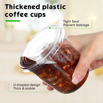 Baderke 25 Set Plastic Cups with Lids and Straws, Disposable Plastic Iced Coffee Cup for Cold Beverage Juice Smoothie Crystal for Coffee Shops Party Catering(Clear,16 oz)