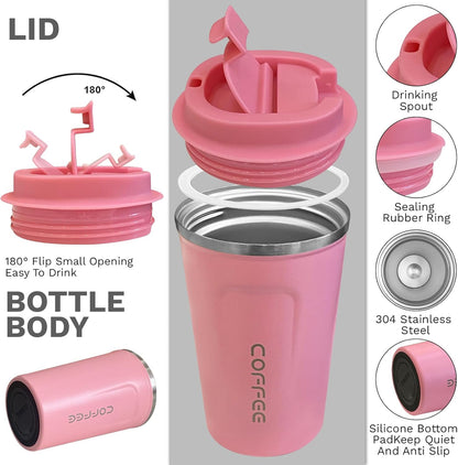 YINBAOGE Insulated Travel Coffee Mug, Spill & Leak Proof, Portable To Go Camping Stainless Steel Coffee Tumbler, Reusable Thermal Coffee Cup with Lid for Hot & Cold Drinks (Black, 12 OZ)