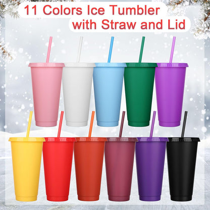 Honeydak 15 Pack Tumbler with Straw and Lid Bulk Cups for Gifts Water Bottle Iced Coffee Travel Mug Cup Reusable Plastic Tumblers for Party Birthdays 24-27 oz (Solid Color)