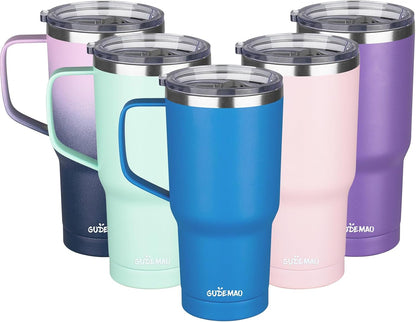 20 oz Insulated Coffee Mug with Ceramic Coating, Stainless Steel Travel Mug Tumbler with Handle Lid and Straw, Double Wall Leak-Proof Coffee Travel Mug Keeps Drink Hot and Cold (Black)