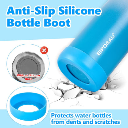 Insulated Water Bottle with Lid & Boot & Stickers, 24 oz Stainless Steel Sweat Free Bottle Keep Cold 24H, BPA-Free Sports Wide Mouth Water Bottle, BlueBlack