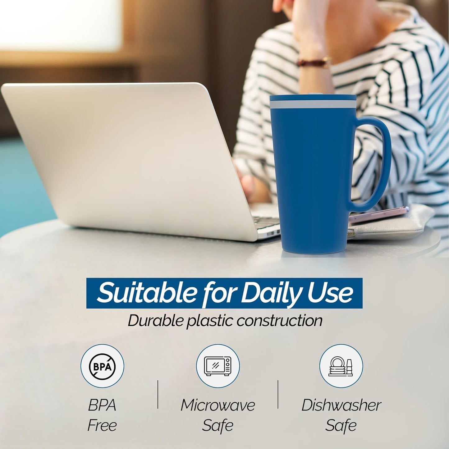 Copco Cone Desk Mug, 16 oz (Set of 2) - Double Wall Insulated Mugs with Handle, Reusable Tumbler Set with Twist-Off Spill Resistant Lid, BPA-Free, Microwave & Dishwasher Safe (Orange/Mustard)