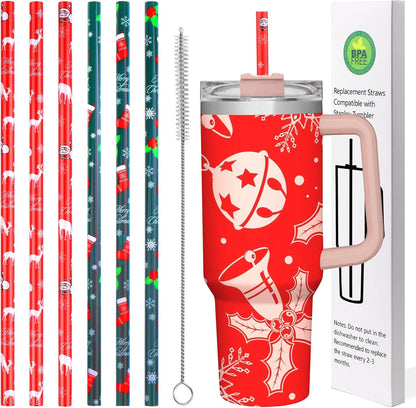 AIERSA 6 Pack Silicone Replacement Straws for Stanley 20 30 40oz Cup,Reusable Straws Compatible 40 oz Stanley Tumbler,Long Straw with Cleaning Brush for Stanley Cup Accessories