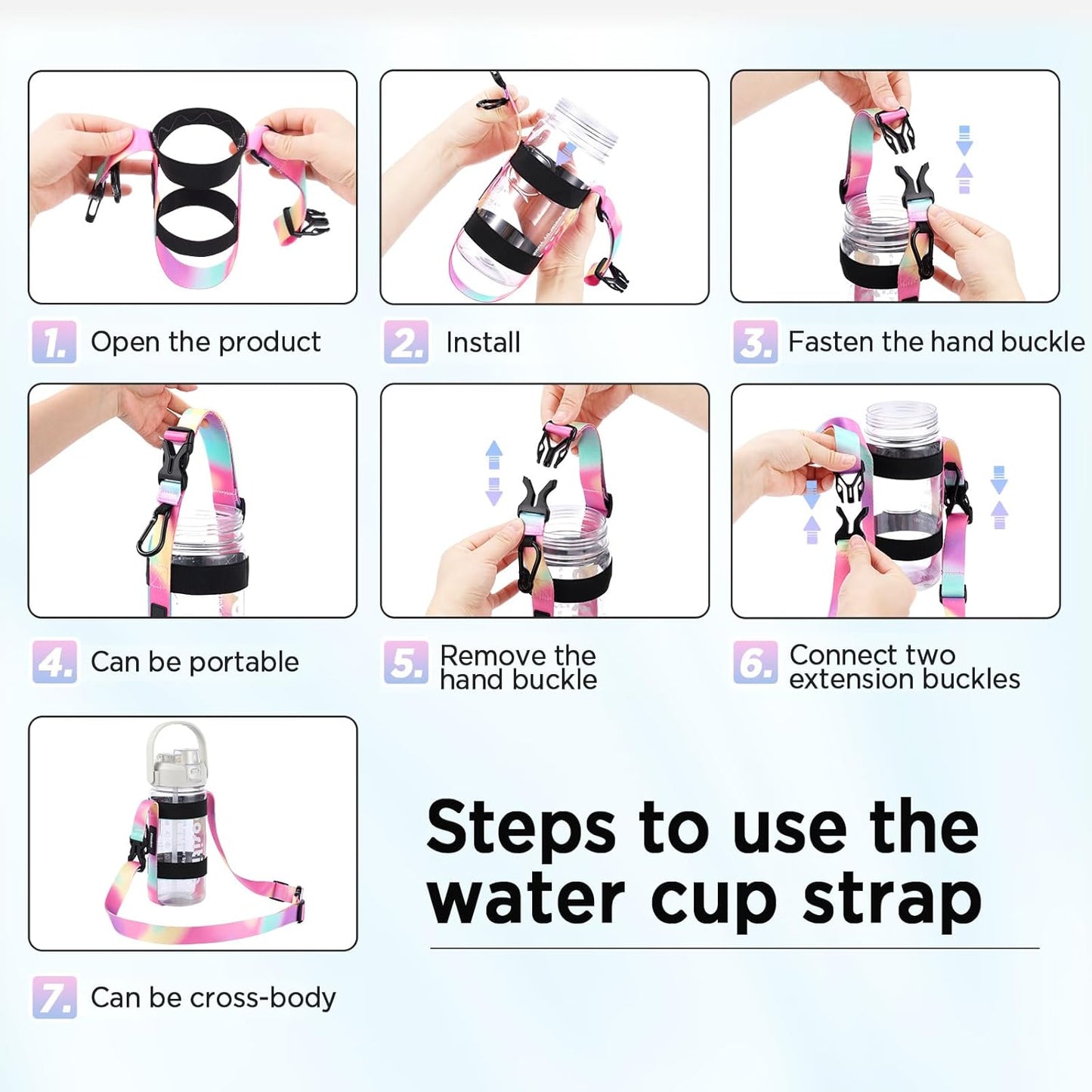 EasyAcc Water Bottle Holder Strap Sling, for Owala FreeSip 24 32 40 oz, Hydro Flask, Cirkul, Yeti, Stanley Flip, Universal Water Bottles, with Carabiner, for Walking Curise Travel (Bottle Excluded)
