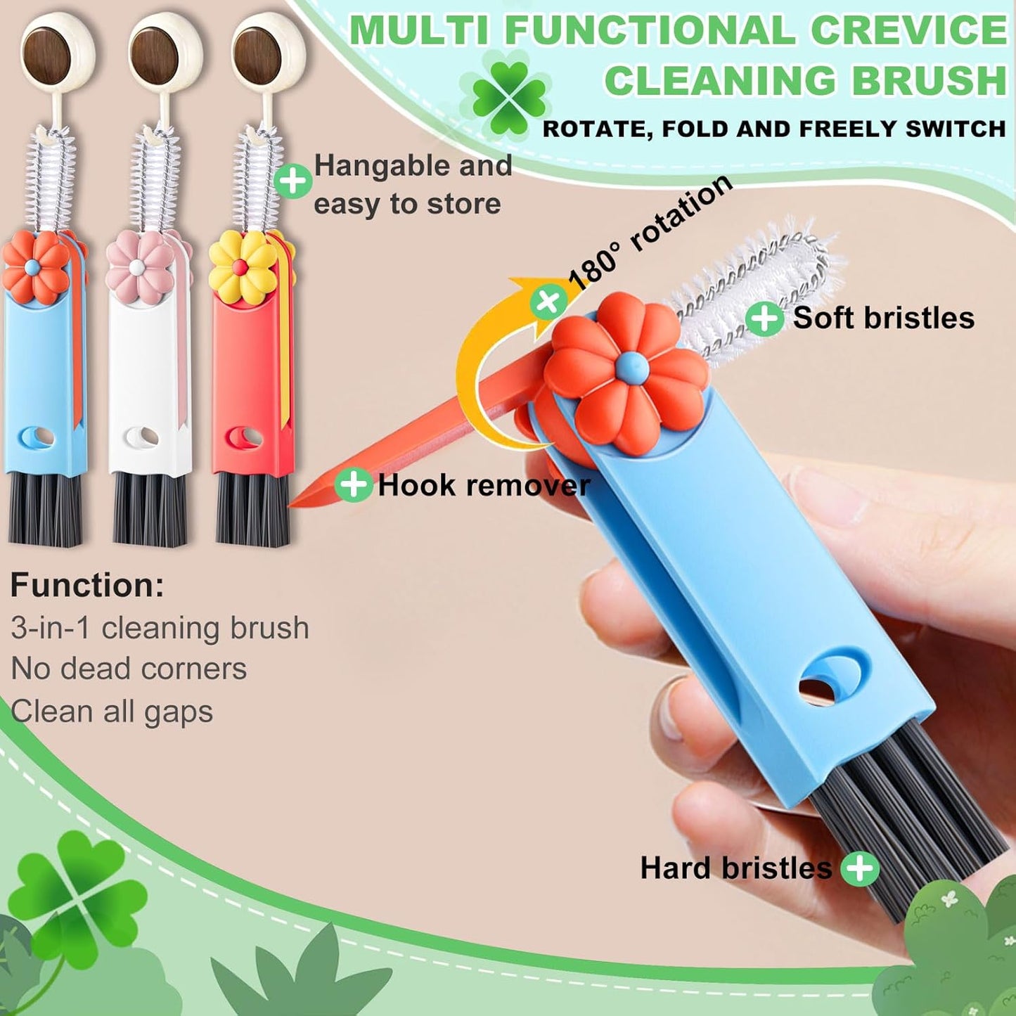 3 in 1 Cup Lid Cleaning Brush, Portable Water Bottle Brush, Multifunctional Bottle Cleaner Brush Set for Tight Spaces, Bottle Gaps, Tumblers, Travel Mug Caps(3 PCS)