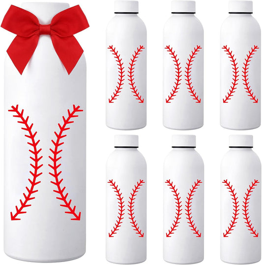 6 Pcs Softball Team Gifts Water Bottles Bulk 17 oz Softball Party Favors Decorations Stainless Steel Sports Tumblers with Bow Vacuum Insulated Reusable Leakproof Bottles for Birthday Father