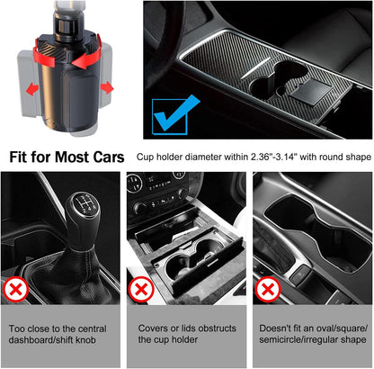 Car Cup Holder Tray, 5 in 1 Adjustable Car Cup Holder Expander Detachable Car Food Tray & Organizer – Automotive Cup Tray Table 9.8”with 360° Rotation with Phone Mount, Fit in 2.6"-3.9" Car Holder