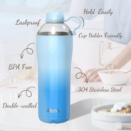 Allcho Insulated Water Bottle for Women, 18oz Stainless Steel Leak Proof Tumbler with 2 Lids, BPA-Free Tritan Chug & Straw Lid, Double Wall Vacuum Flask