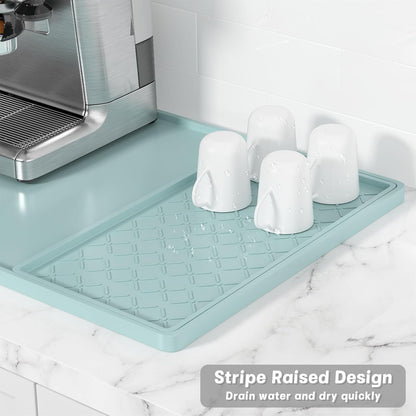 Rnivvi Silicone Coffee Mat, 16" x 24" Waterproof Raised Edge Coffee Bar Mats for Espresso Machine Station Accessories, Heat Resistant Detachable Dish Drying Pad for Kitchen Counter, Dish Rack, Green