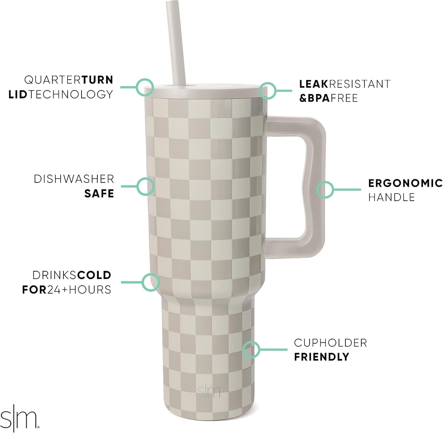 Simple Modern 40 oz Trek Tumbler with Handle and Straw Lid | Cup Holder Friendly Insulated Stainless Steel Travel Mug | Sea Glass Sage - Colors C