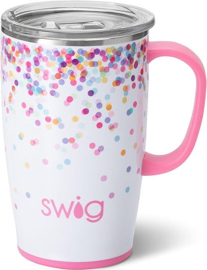 Swig Life 18oz Travel Mug, Insulated Tumbler with Handle and Lid, Cup Holder Friendly, Dishwasher Safe, Stainless Steel, Travel Coffee Cup (Honey Meadow)