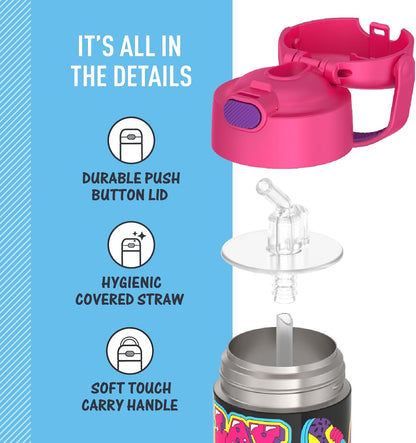 THERMOS FUNTAINER Water Bottle with Straw - 12 Ounce - Kids Stainless Steel Vacuum Insulated Water Bottle with Lid, Bluey - Colors A