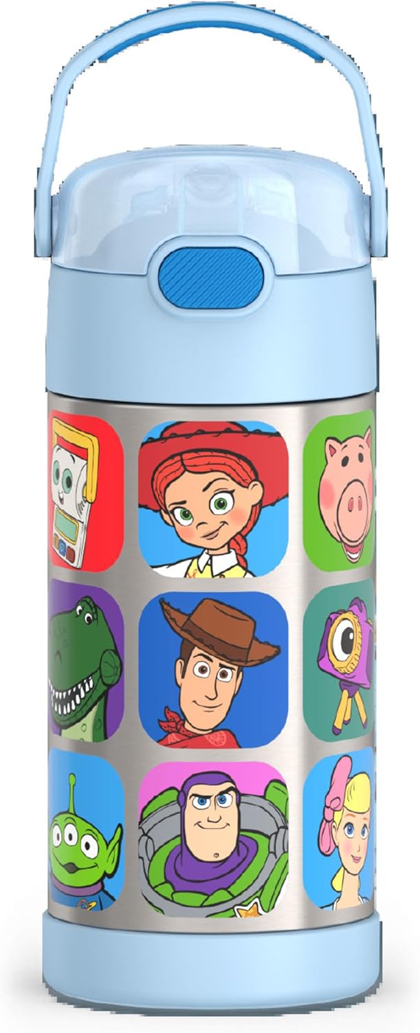 THERMOS FUNTAINER Water Bottle with Straw - 12 Ounce - Kids Stainless Steel Vacuum Insulated Water Bottle with Lid, Bluey - Colors A