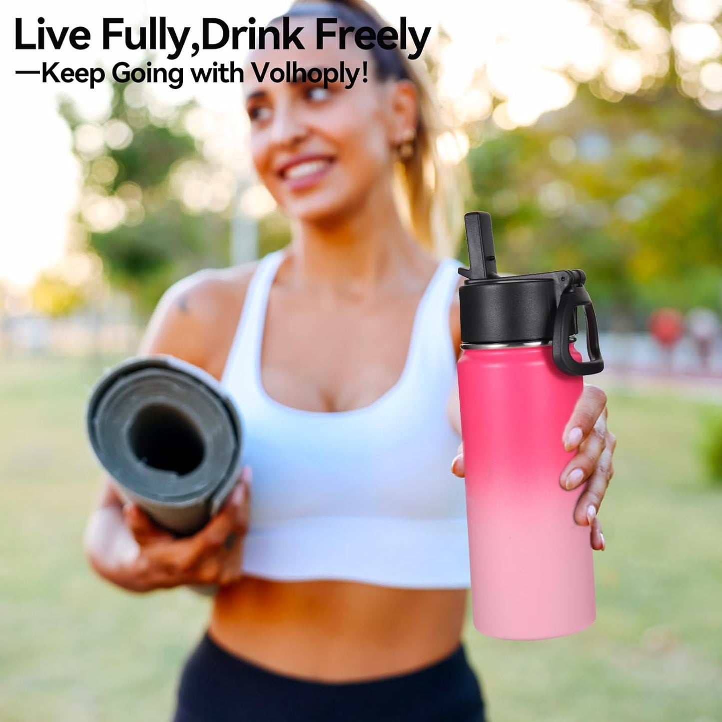 Volhoply 16 OZ Kids Water Bottle Bulk 8 Pack,Insulated Sports Bottles with Straw Lid,Stainless Steel Bottle with Handle Keep Cold & Hot,Double Wall Vacuum Tumbler Cups for School(Eight Color, 8)
