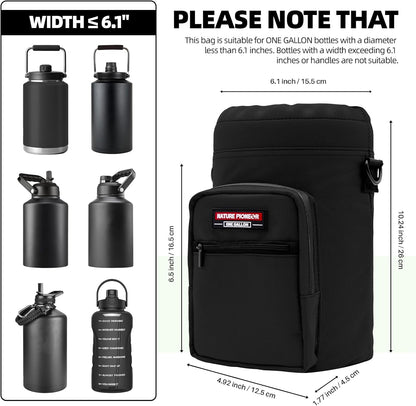 NATURE PIONEOR Water Bottle Holder with Adjustable Strap - Half/One Gallon (64/128oz) Insulated Water Bottle Sling Carrier with Phone Pocket & Paracord Handle, Outdoor Camping, Hiking, Gym
