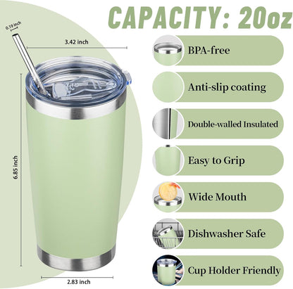 20 oz Tumbler with Lids and Straws, Stainless Steel Insulated Travel Coffee Mug, Double Wall Vacuum Insulated Tumblers, Powder Coated Coffee Tumbler for Cold & Hot Drinks (Light Purple)