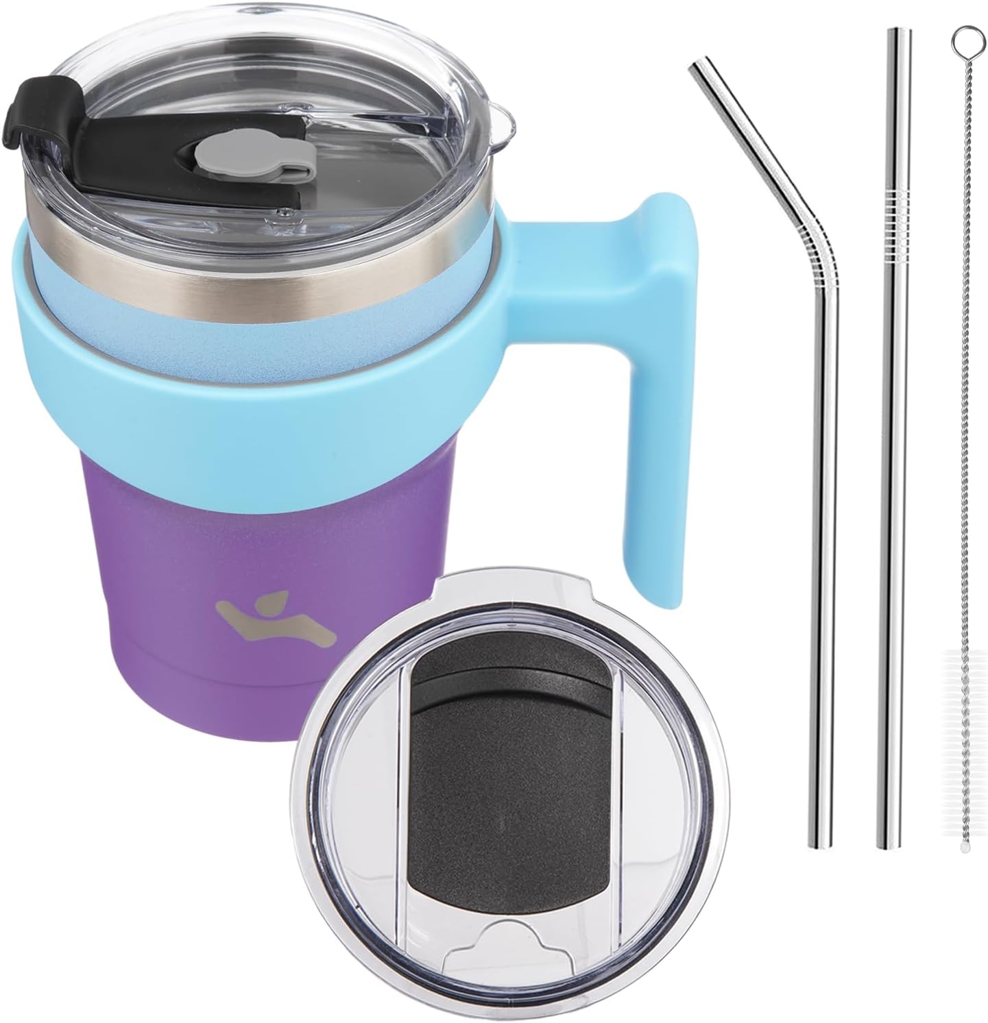 Konokyo 20 oz Tumbler with Handle and 2 Straw 2 Lid, Insulated Water Bottle Stainless Steel Vacuum Cup Reusable Travel Mug,Black
