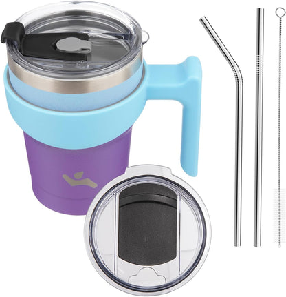 Konokyo 20 oz Tumbler with Handle and 2 Straw 2 Lid, Insulated Water Bottle Stainless Steel Vacuum Cup Reusable Travel Mug,Black