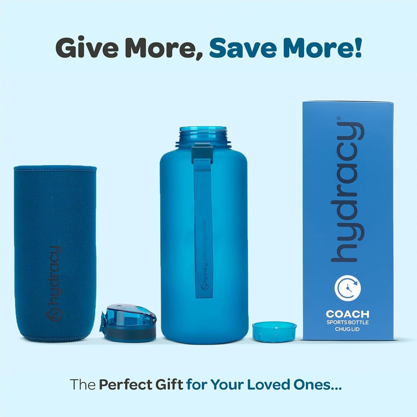 Hydracy Water Bottle with Time Marker -Large BPA Free Water Bottle & No Sweat Sleeve -Leak Proof Gym Bottle with Times to Drink - Ideal for Fitness Sports & Outdoors
