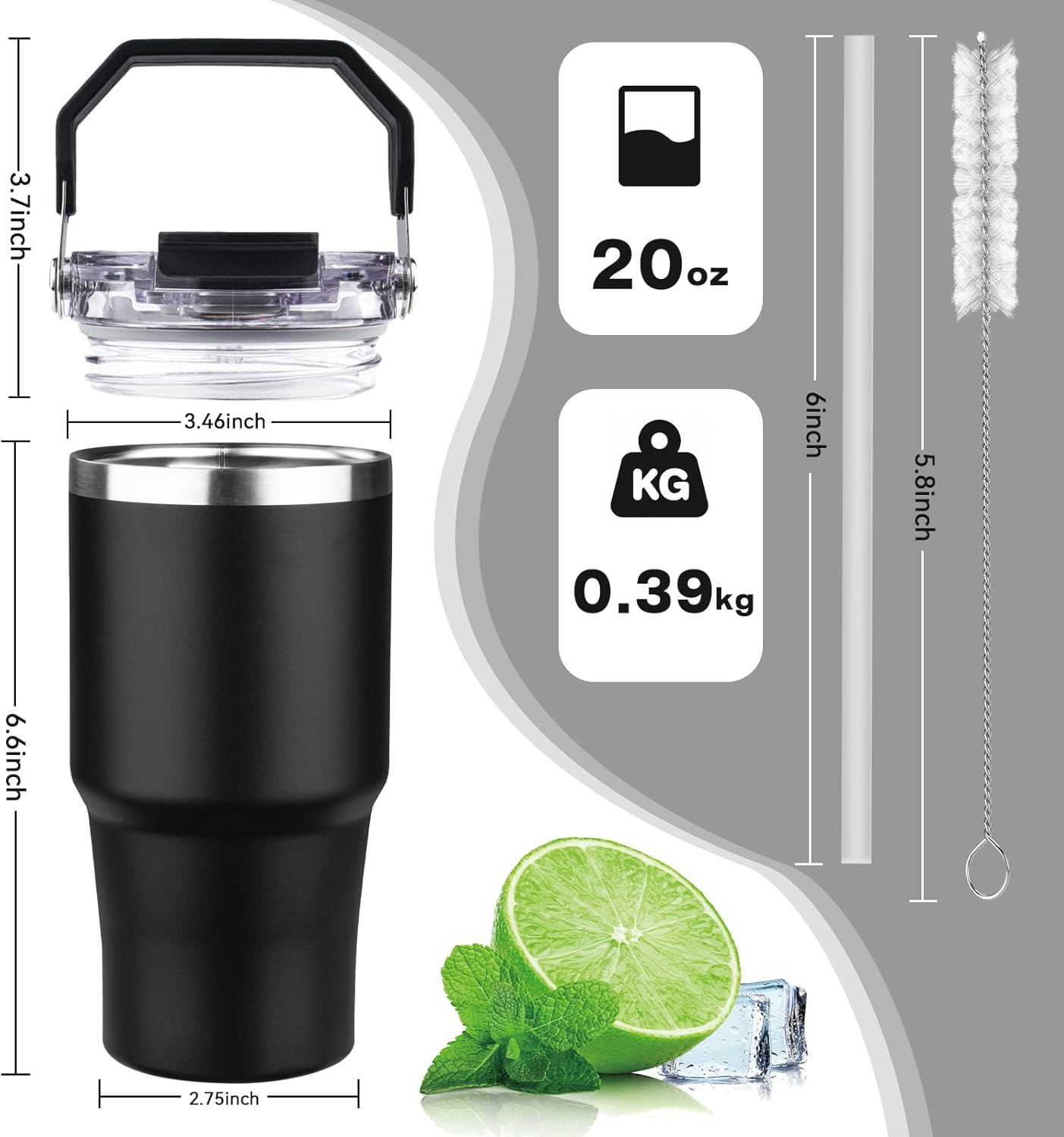 30oz Tumbler with Handle and Flip Straw Lid Double Wall Insulated Travel Coffee Mug Stainless Steel Vacuum Insulated Coffee Tumbler Cup for Hot and Cold Beverages,Leak-proof&BPA-free (30oz,Black)