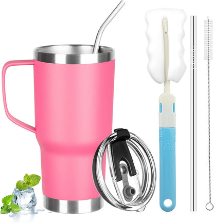 20 oz Tumbler with Handle, Stainless Steel Insulated Tumbler with Lid and Straw, Double Wall Vacuum Coffee Mug Tumbler, Insulated Coffee Thermal Cup for Cold and Hot (Light Purple)
