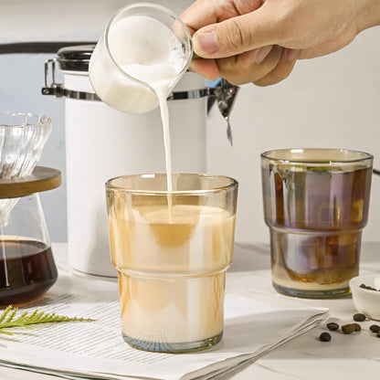 13oz Iced Coffee Cups,2Pcs Glass Cups with Lids and Straws Drinking Glasses,Clear Ribbed Glassware,Reusable Tumbler Glass to Go Cup for Matcha, Iced Tea,Juice